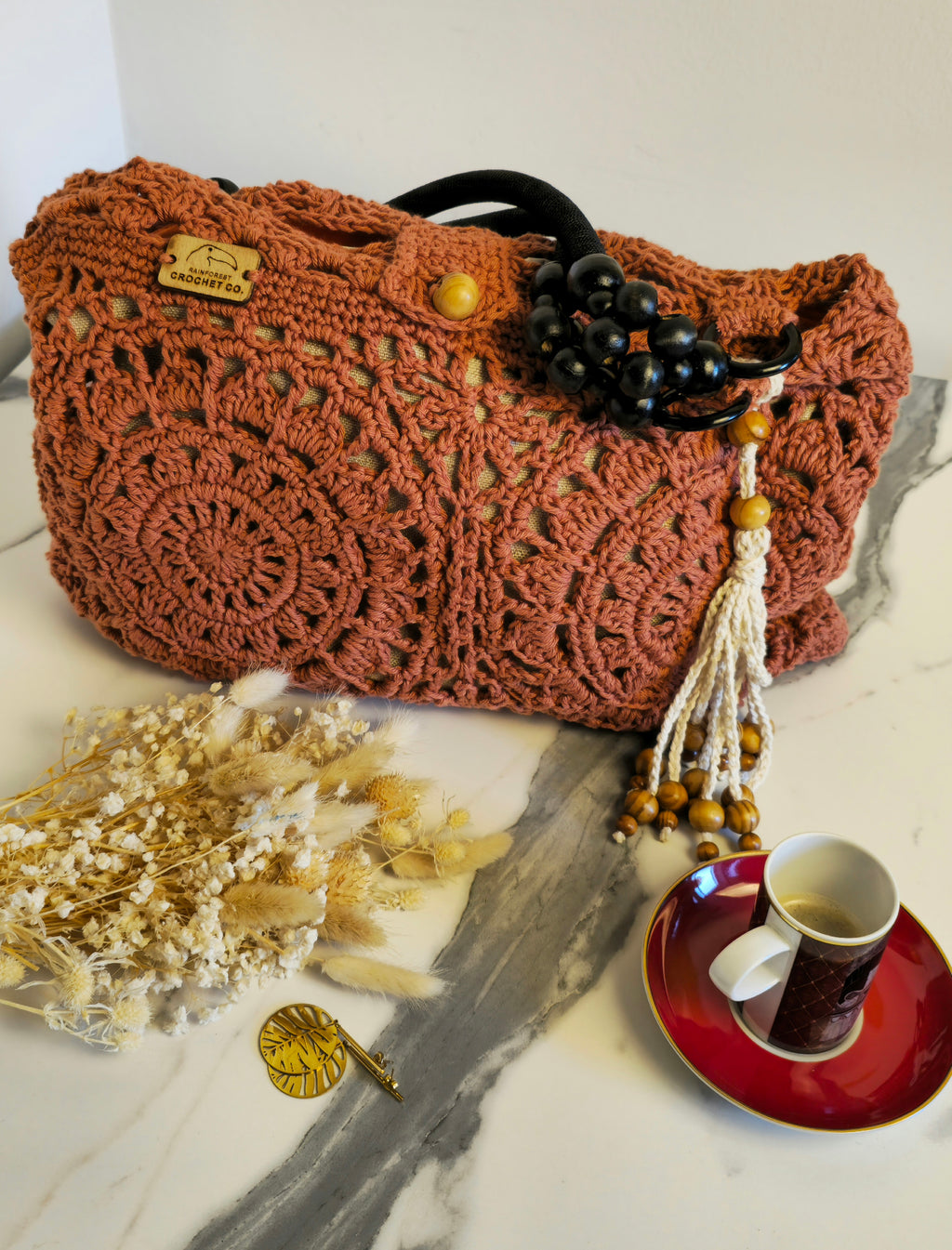 Borsa "Gal" Rosone in Lino e Cotone – Pezzo Unico con Fodera a Contrasto e Charm Maya