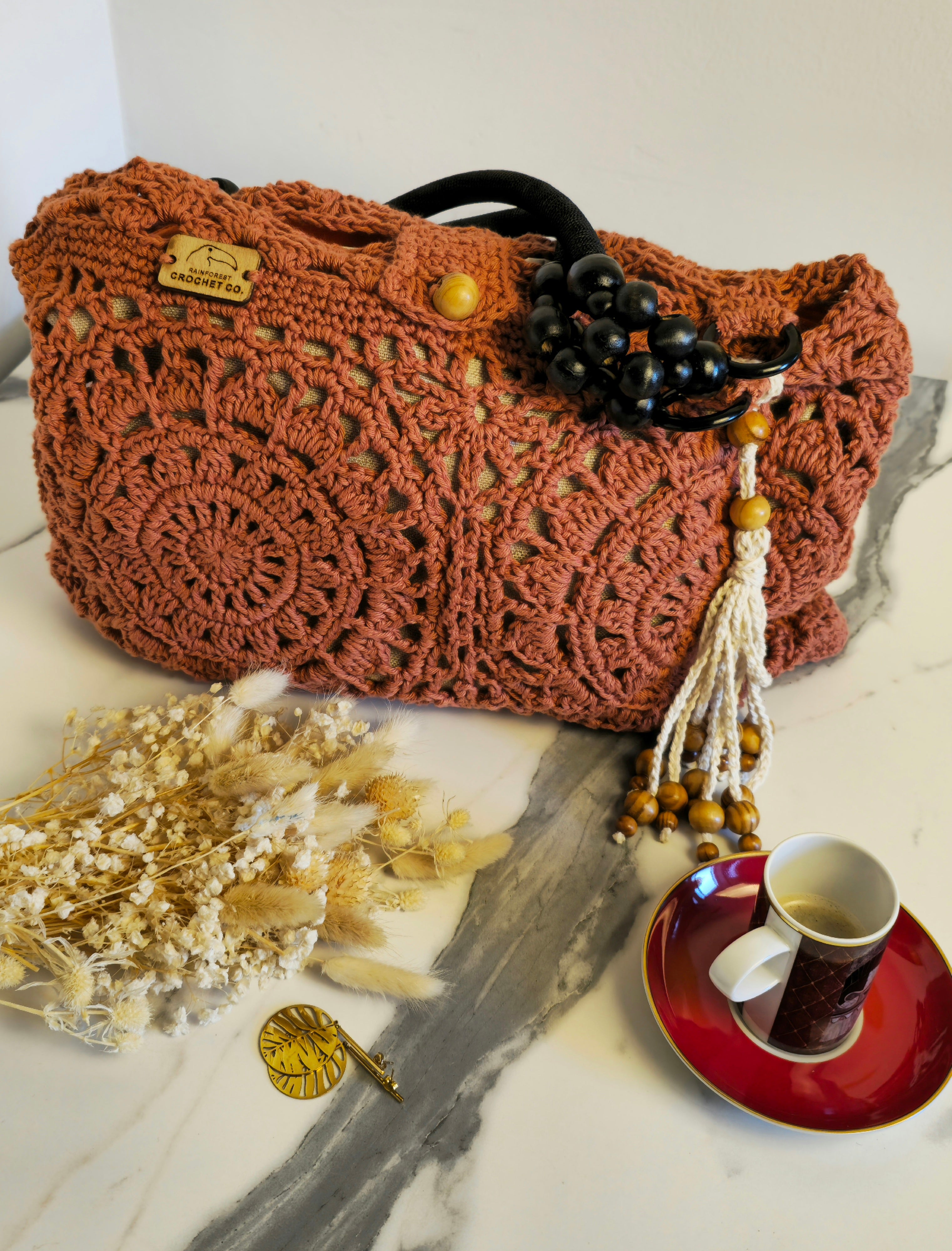 Borsa "Gal" Rosone in Lino e Cotone – Pezzo Unico con Fodera a Contrasto e Charm Maya
