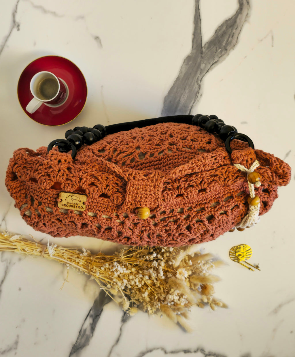 Borsa "Gal" Rosone in Lino e Cotone – Pezzo Unico con Fodera a Contrasto e Charm Maya