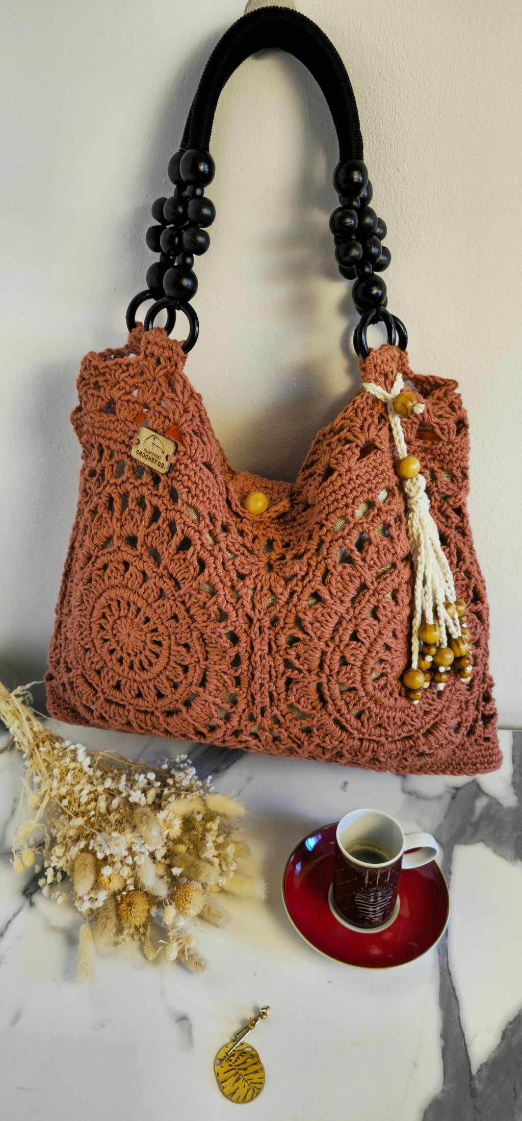 Borsa "Gal" Rosone in Lino e Cotone – Pezzo Unico con Fodera a Contrasto e Charm Maya