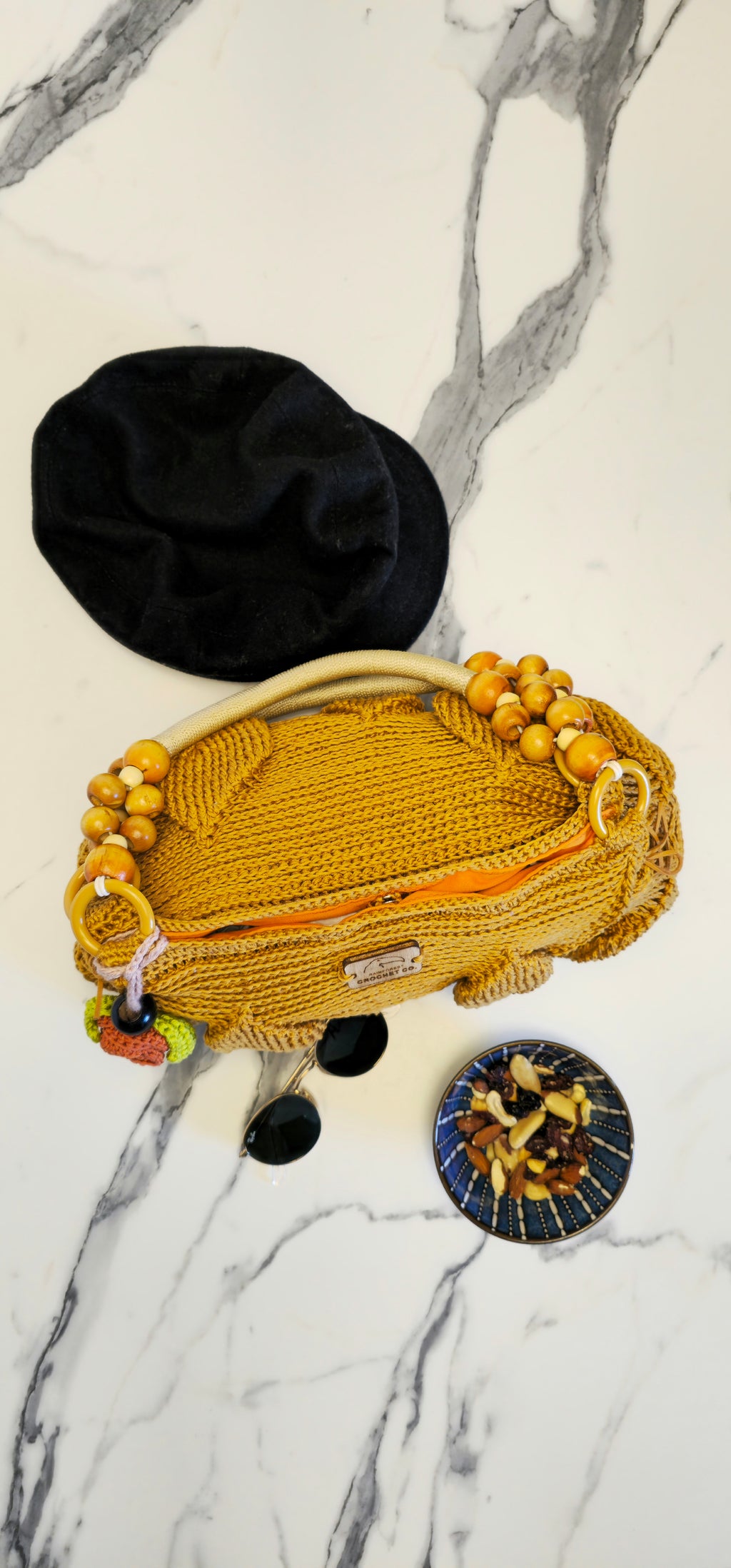 Borsa "Elis" Giallo Ocra in Cotone Egiziano, Lino e Pelle – Pezzo Unico con Charm Flora