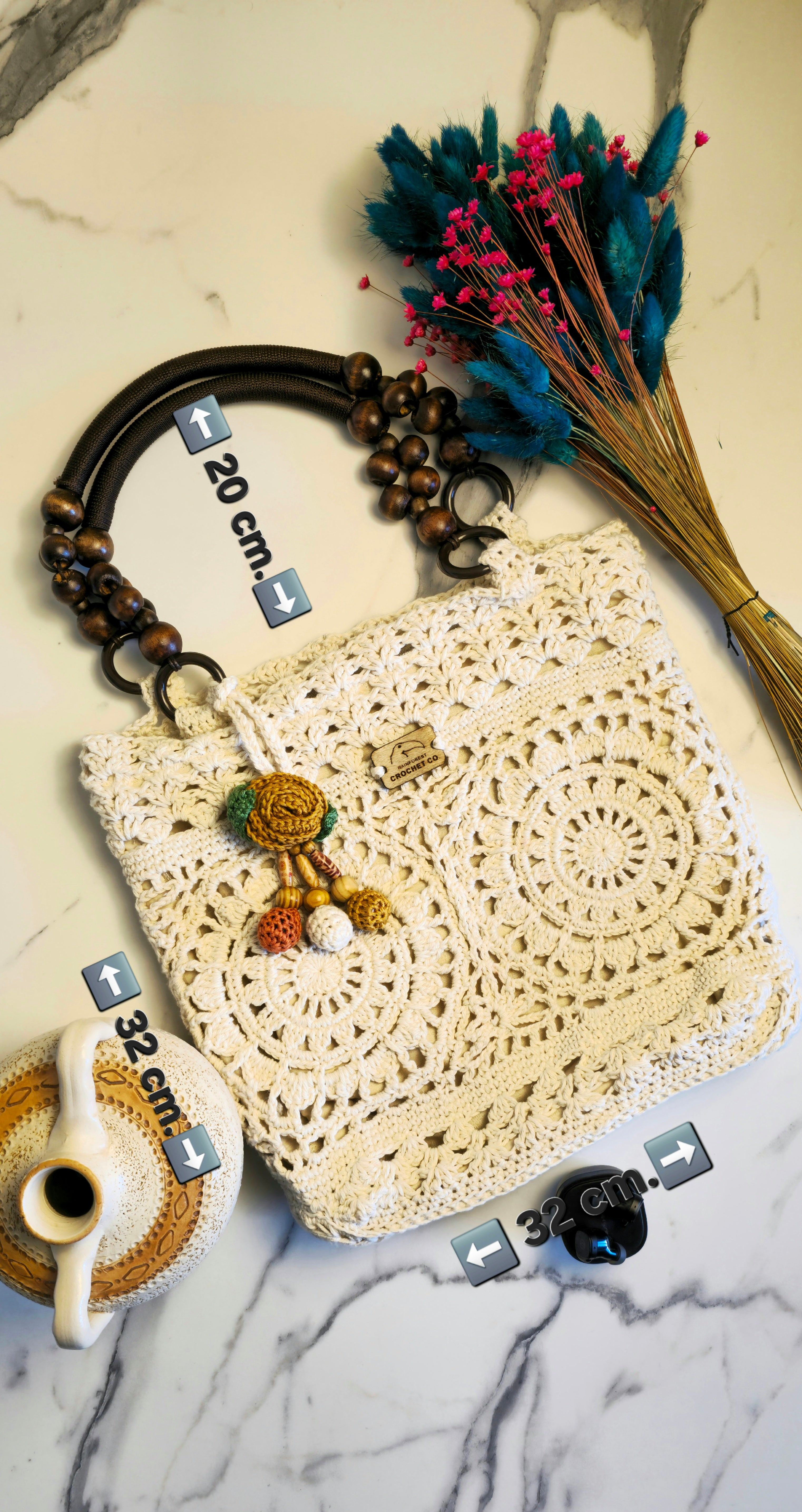 Borsa "Gal" Rosone in Cotone e Lino Naturale – Pezzo Unico con Charm Flora