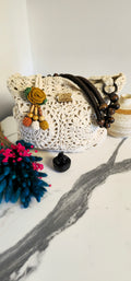 Borsa "Gal" Rosone in Cotone e Lino Naturale – Pezzo Unico con Charm Flora