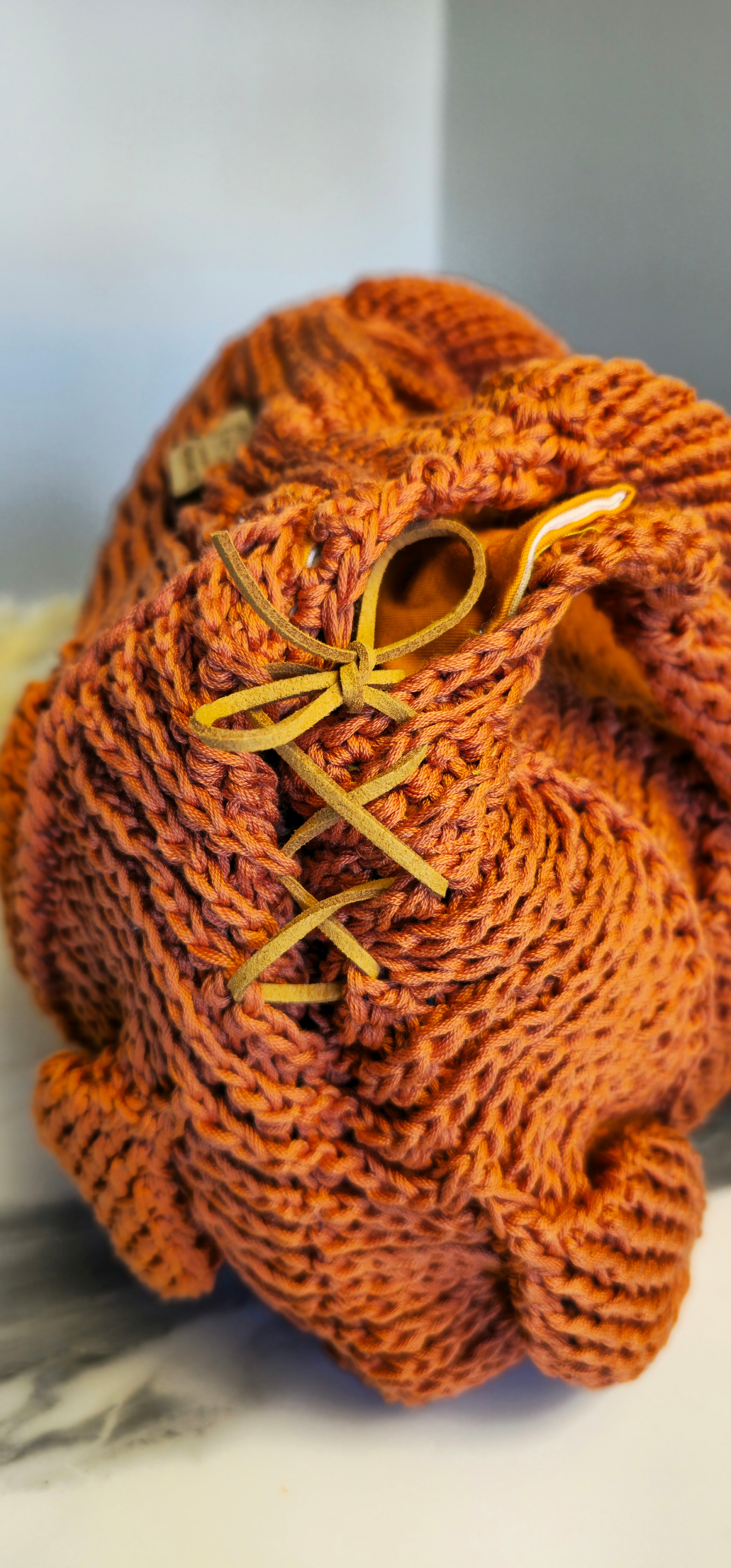 Borsa Crochet "Elis" Arancio Bruciato - Cotone Egiziano e Lino - Manici Morbidi in Crochet - Borsa Pezzo Unico