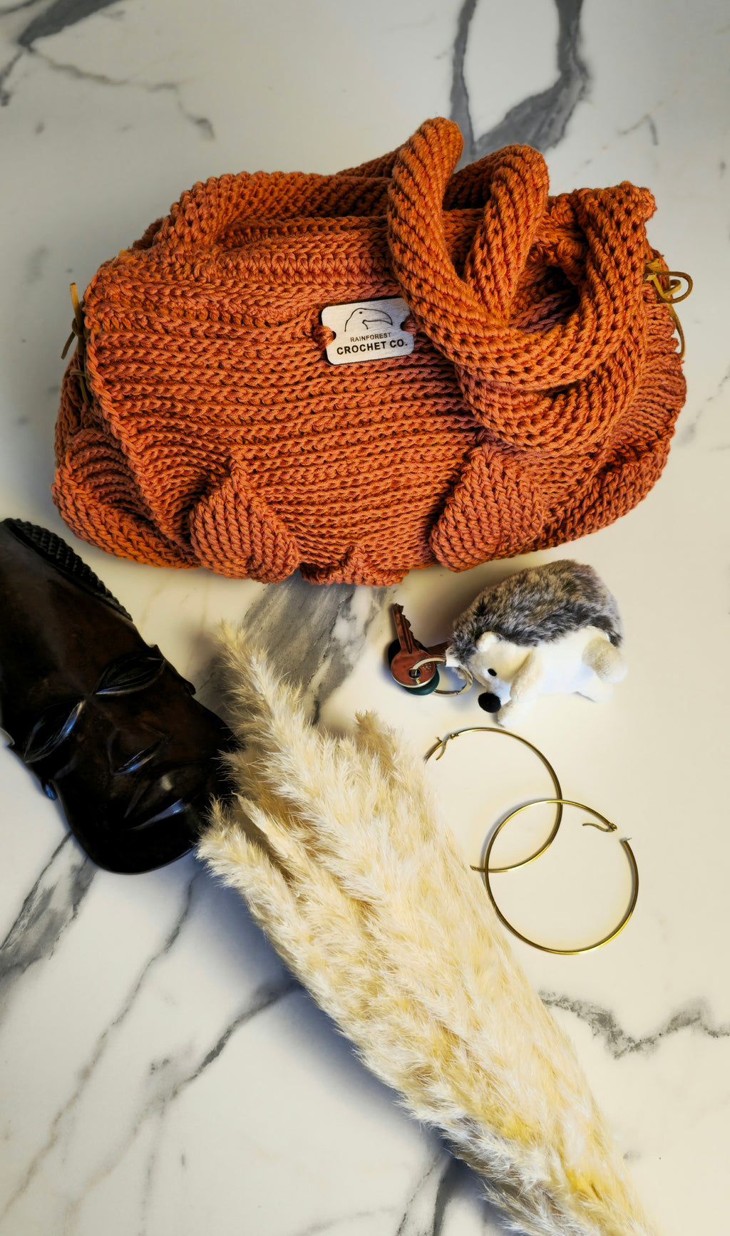 Borsa Elis in Cotone Egiziano e Lino Arancio – Pezzo Unico con Manici Crochet