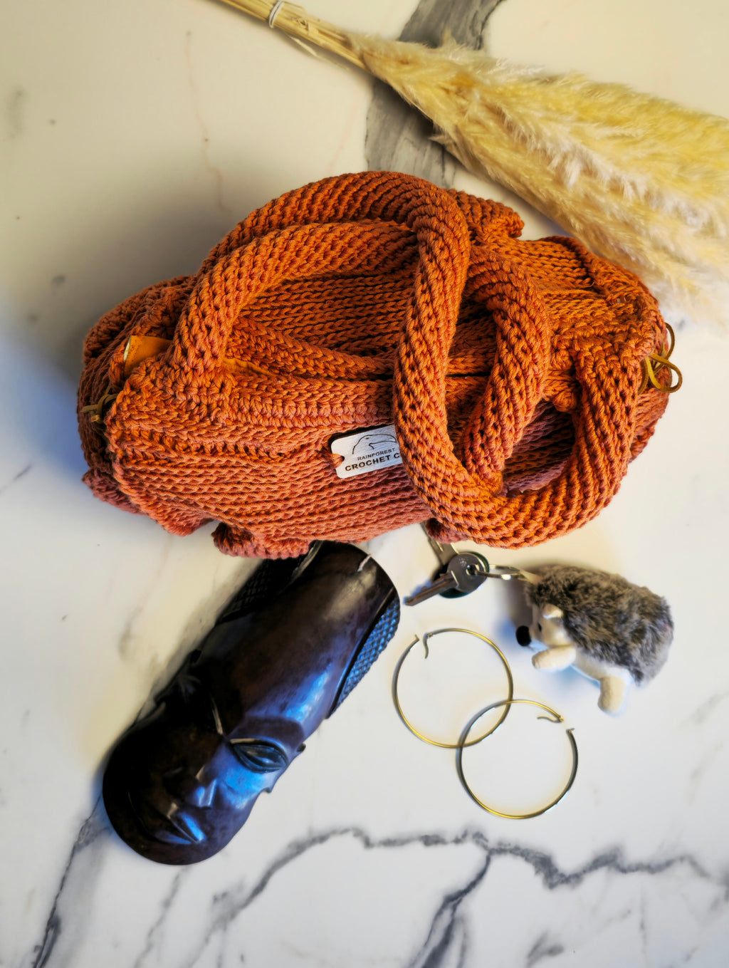 Borsa Elis in Cotone Egiziano e Lino Arancio – Pezzo Unico con Manici Crochet